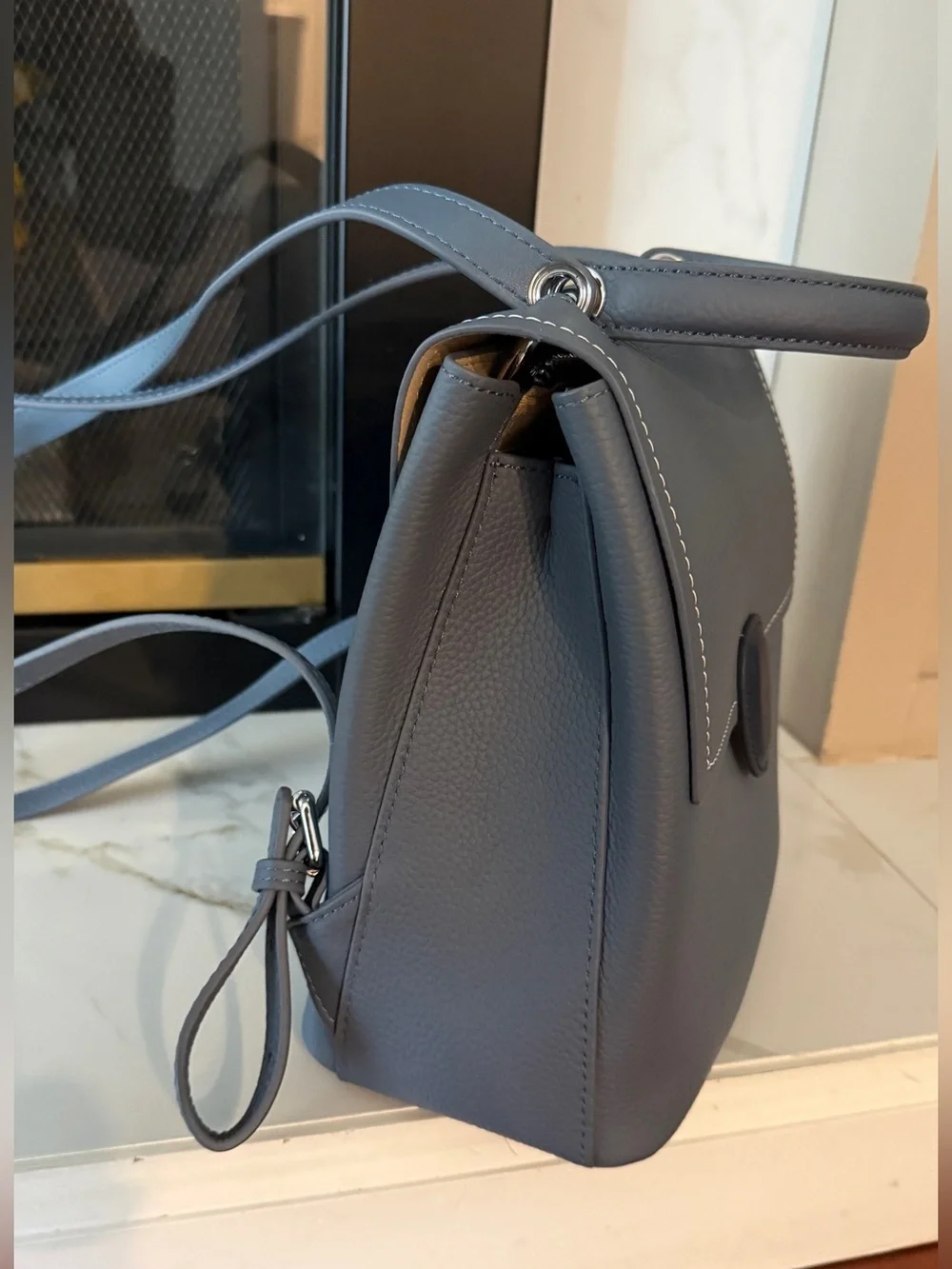 Classic Blue Textured Leather Backpack Purse